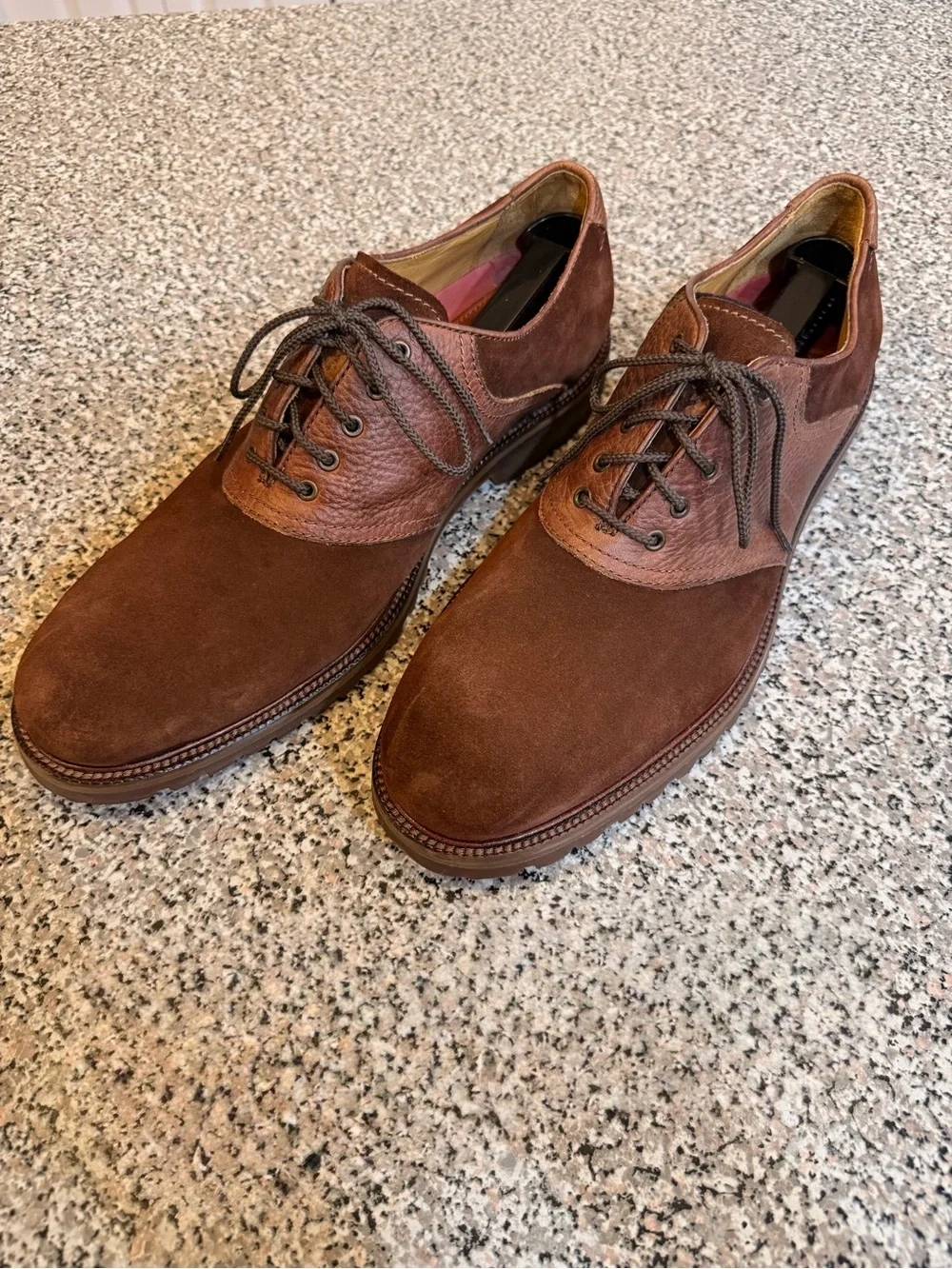 TRASK Bison Brown Leather and Suede Oxford Saddle Shoes Men’s 12 *RARE PLS READ*